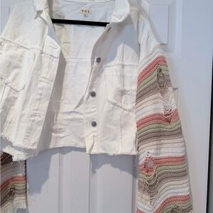 POL Women's White Jacket with Multicolor Sleeves